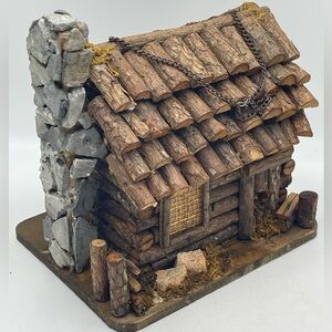 VTG Handmade Rustic Natural Wood Primitive Hanging Log Cabin Birdhouse Folk Art